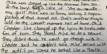 Concert diary written by a fan after the show
