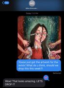 Text message announcing the release