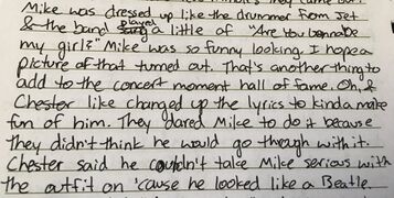 Concert diary written by a fan after the show