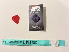 Guitar Pick, Wristband, and Pin